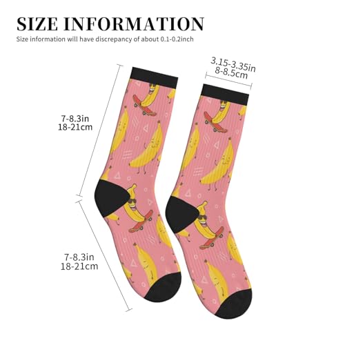 Crew Athletic Socks Funny Crazy Casual Sports Novelty Dress Socks for Women Men Running Hiking - color: Pink Banana