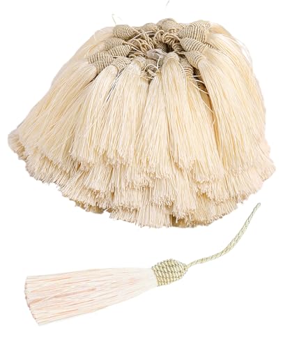 50 Pieces Tassel Bookmark with Loop,Tassels for Crafts,Decorative Tassel for Keychain Jewelry Making Curtain Blanket Graduation Decoration Wedding Favors (Beige) - color: Beige