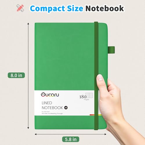 Oucaru 4 Pack A5 Lined Journal Notebook, 180 Pages 100 GSM Paper for Travel - color: Oxide Green, size: 4 Pack