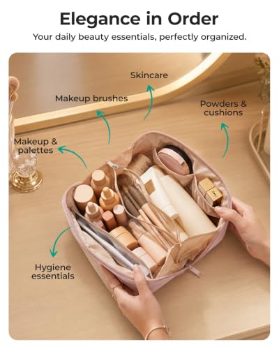 BAGSMART Easy-Access Makeup Bag, Water-Resistant Travel Toiletry Organizer - color: Chocolate Brown