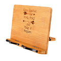 MEGREZ Foldable Bamboo Book Stand Adjustable Cookbook Reading Tablet Holder - color: Stay Positive, size: 13.2 x 9.4 inches