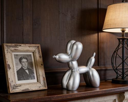 4 Inch Matte Silver Balloon Dog Sculpture - color: Silver