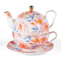 KAMMAK Tea for One Set, Ceramic Teapot, Bone China Tea Set, Cup and Saucer - color: Pink-XY1