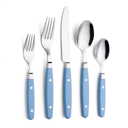 ANNOVA Silverware Set, Retro/Rivet Colorful Stainless Steel Tableware Kitchen Flatware Set Utensils, Includes Dinner Knives, Forks, Spoons, Salad Forks & Dessert Spoons (Light Blue, 20 Pieces) - color: Light Blue25