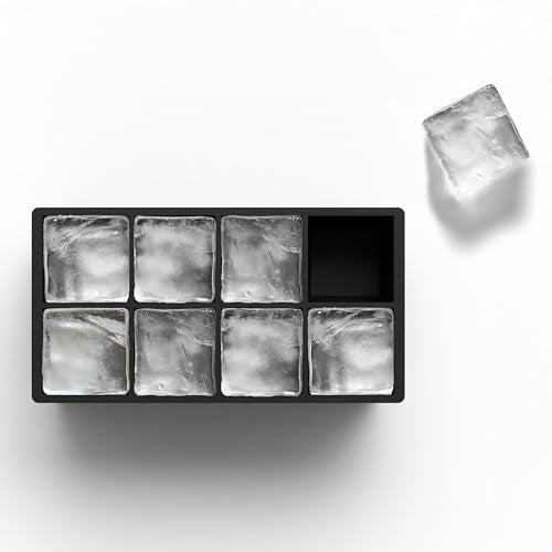 Ice Cube Molds, 2 Pack Silicone Trays for 8 Large Square Cubes - color: Black
