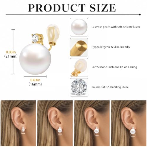 Pearl Clip On Earrings for Women with Jewelry Box