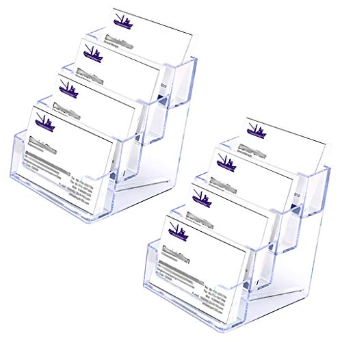 Hipiwe Clear Acrylic Business Card Holder Stand for Desk, 4-Tier 2 Packs - color: Transparent