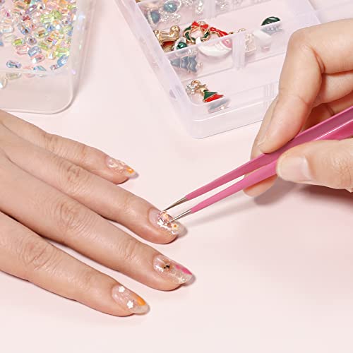 2 Pcs/Set Straight Nail Tweezers Probe Tips Metal Tweezers with Silicone Pressing Head for Nail Art, Picking Gems Rhinestones Acrylic Gel Stickers Eyelash Extensions