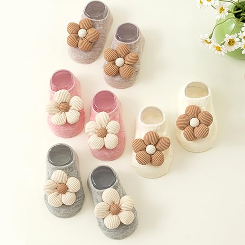 4Packs Baby Girls Socks,Flower Non-Slip Grips for Babies Toddler Princess - color: Multicolor