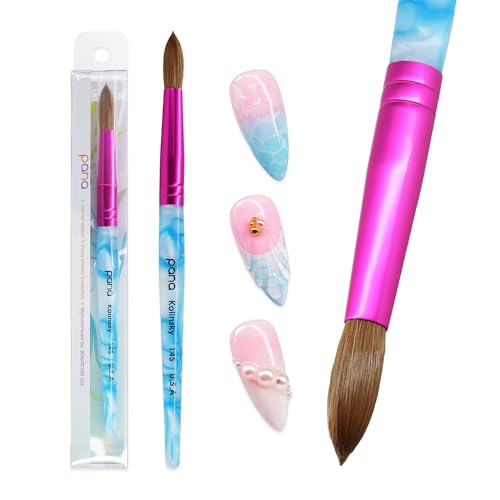 PANA Pure Kolinsky Hair Acrylic Nail Brush - Round Shape Pink Ferrule with White Swirl Blue Handle (Size 14) - color: White Swirl Blue, size: Size 14