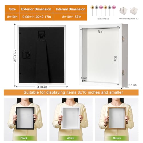 8x10 White Deep Shadow Box Picture Frame with HD Clear Glass - color: White, size: 8x10