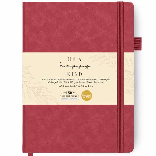 A5 Premium Leather Journal Red 5.8x8.3" Lined Leather Notebook 300 Pages - color: Red, size: A5 300 Pages