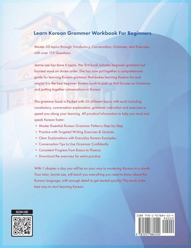 Learn Korean Grammer Workbook For Beginners: Master Grammer Step by Step & Reading, with Clear Explanations of Everyday Korean, and Conversation Tips (Elementary Korean Language Books)