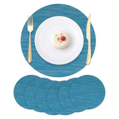 Round Imitation Bamboo PVC Placemats Set of 6,Countertop Protector - color: Blue