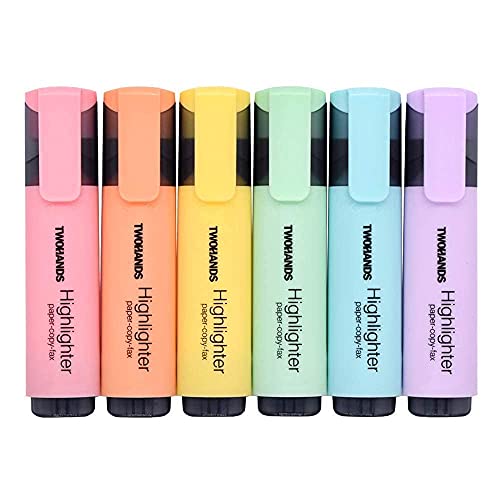 TWOHANDS Highlighter,Chisel Tip Marker Pen,6 Assorted Pastel Colors,H2007 - color: Pastel, size: 1 Count (Pack of 6)