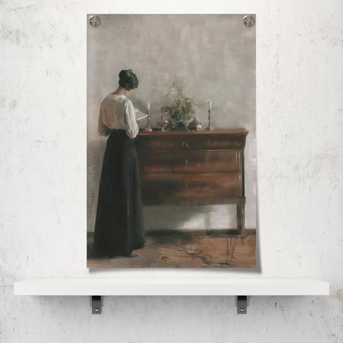 uoyien Vintage Danish Canvas Wall Art Famous Artwork Woman Reading Portrait Oil Painting Dark Academia Aesthetic Print 19th Century Antique Poster Retro Gallery Bedroom Decor16x24in Unframed - color: Grey, size: 16x24in Unframed