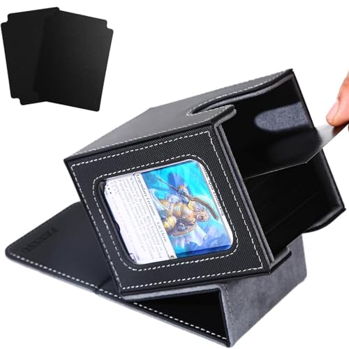 Venssu MTG Deck Box with Commander Display Window (Black＆Grey, 1 window) - color: Black and Grey