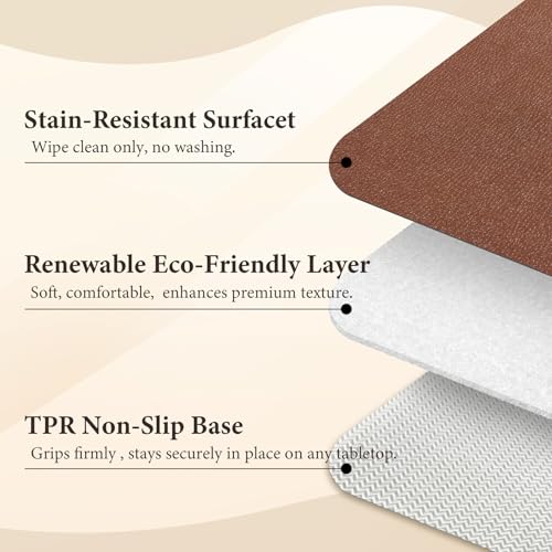 Vinyl Placemats Set of 4-12x17 Inch - Heat Resistant Washable Place Mats Waterproof Non-Slip Wipeable Table Mats for Dining Table Decor, Indoor/Outdoor Plastic Mat - color: Brown
