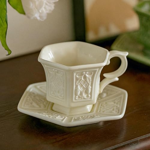 KAMMAK Tea Cups and Saucers Set of 2, 6 oz Porcelain Coffee Cups, SY003 - size: 8CZSY003