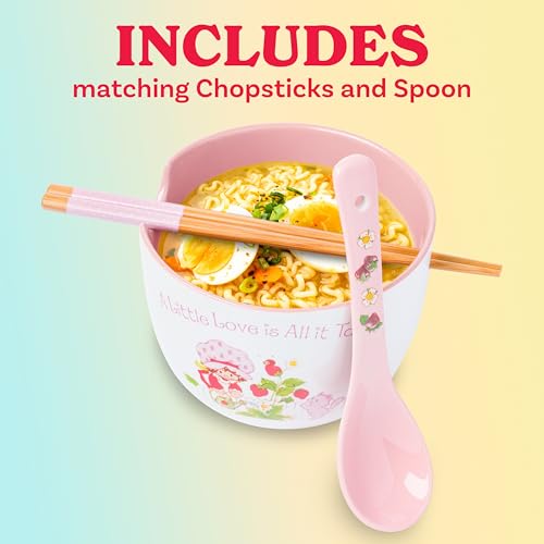 Silver Buffalo Strawberry Shortcake, Ramen Bowl with Chopsticks, 20oz - color: Strawberry Shortcake A Little Love Spoon, size: 20 Ounces (With Spoon)