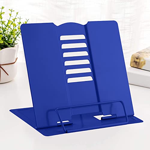 MSDADA Desk Book Stand Metal Reading Rest Book Holder Adjustable Cookbook Documents Holder Portable Sturdy Bookstands for Recipes Textbooks Tablet Music Books with Page Clips(Sapphire Blue) - color: Sapphire Blue