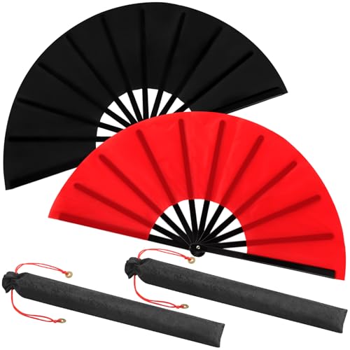Maitys 2 Packs Large Folding Hand Fans, 13'', Black and Red - color: Black and Red