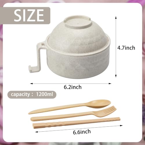 2 Sets 40 oz Microwave Ramen Bowl with Handles, Beige, Pink - color: Beige, Pink