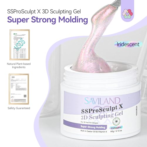 SAVILAND Pink 3D Molding Nail Sculpting Gel: 2.12 oz Solid Iridescent 3D Nail Gel for Professional Salon Use - color: Pink