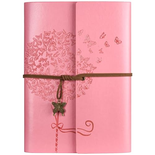 OMEYA Refillable Leather Journal for Women: A5, 100gsm Lined Paper, Pink - color: Pink, size: A5-9.3''×6.3''