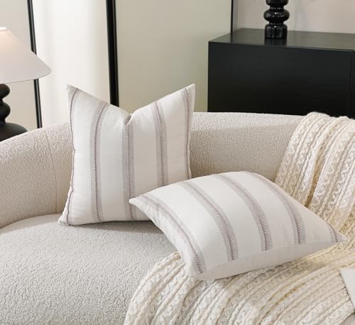 Cethom Boho Throw Pillow Covers 18x18 Set of 2, Taupe Striped Decorative Pillow Cases for Couch Chair Bed, Textured Farmhouse Modern Accent Cushion Covers for Living Room Bedroom Sofa Home Decor - color: Taupe, size: 18" x 18" (Pack of 2)