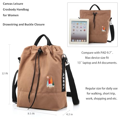 Togood Canvas Crossbody Bag for Women Tote Handbag Slouchy Shoulder Bag - color: Brown