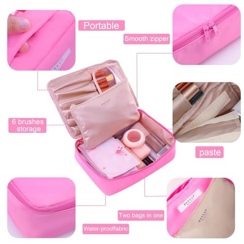 Queboom Travel Makeup Bag Cosmetic Bag Toiletry Bag for Women & Men, Blush - color: Light pink-1pcs