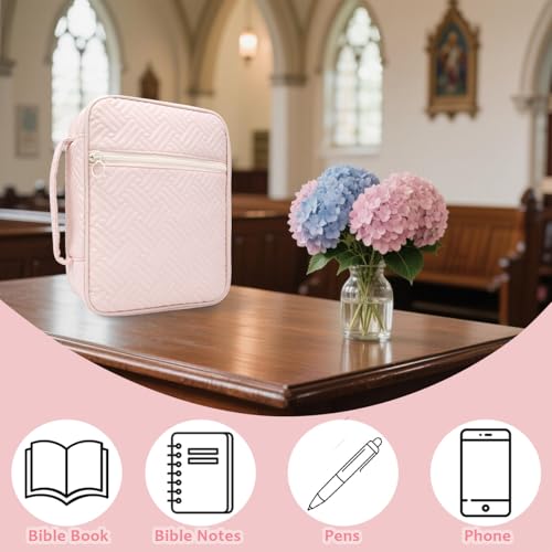 Bible Cover Case For Women,Large Bible Bag with Study Supplies,Pink Quilted Bible Carrying Case for Girls,Portable Bible Case with Highlighter, Pens,Tabs,Bible Study Gifts for Women - size: Style D