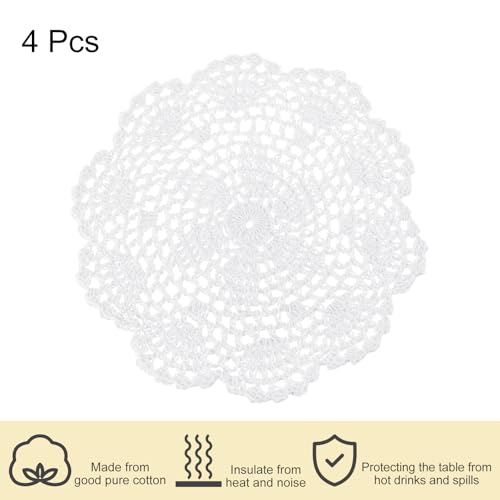 uxcell Lace Doilies, 4pcs 8" - Cotton Woven Round Crochet Coaster, Floral Design Fabric Handmade Placemat for Drink Wedding Party Decoration (White) - color: White