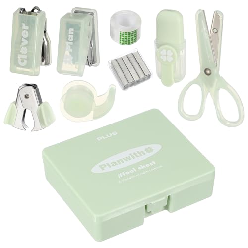 PATIKIL 1 Pack Office Supplies Set, 8pcs Desk Supplies Set Stapler Tape Dispenser Scissors Accessories Kit Mini Office Supply Kit Cute Small for Desk Women Organizer, Green - color: Green