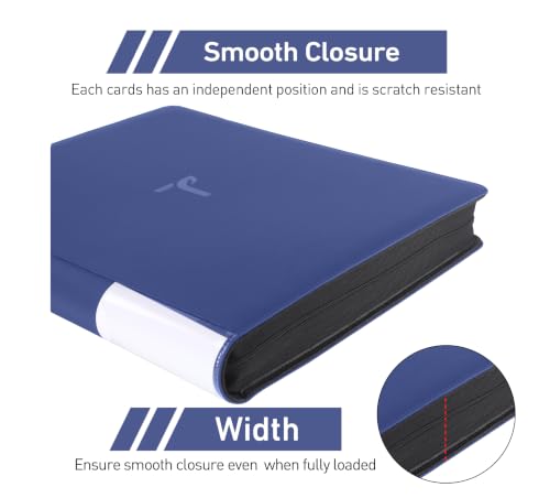 Top Loader Binder 16 Pocket, Holds 640+ Cards in 3" x 4" Toploaders, Ringless 20 Double-Sided Sleeves, Side-Loading, Spine Label with Maker Pen Toploader Binder for TCG, MTG, Sports Cards - color: Navy Blue, size: 16-Pocket, Holds 640 Cards