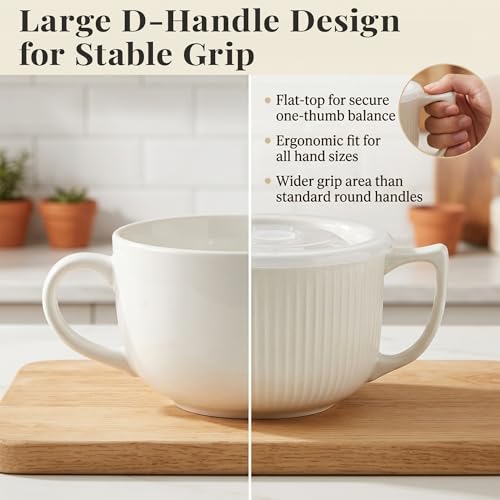 Ceramic Soup Bowl with Handle & Lid, 32oz Microwave Ramen Bowl Burgundy Red - color: Burgundy Red-32, size: 32 OZ
