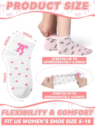Shihanee 10 Pairs Coquette Bow Socks for Women, Pink Cotton Crew