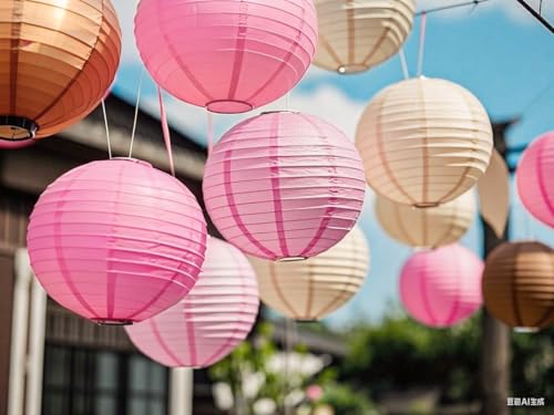 Pink Brown Paper Lanterns Decorative 12pcs Party Hanging Decorations for Western Cowgirl Party Birthday Retro Rodeo Party Supplies for Girls Baby Shower Western Room Decor - color: Hot Pink,pink,coffee,brown