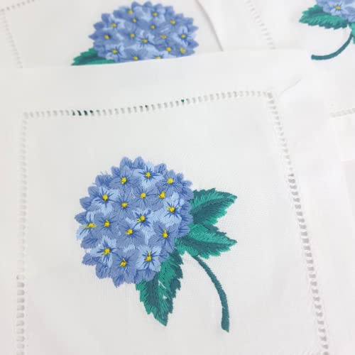 HCRAFT Embroidered Cocktail Napkins, Hydrangea Cloth Napkin Coasters 6x6 in