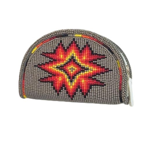 Coin Purse Beaded Small for Women Gray - Handmade Zipper Mini Wallet Pouch - Native American Czech Seed Beads Leather Change Purse Cute Vintage Boho Gift Wristlet Travel Compact - color: Grey