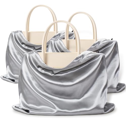 Vonty Grey Satin Dust Bags 3 Pack Drawstring Pouch for Purse, 19.6x15.7in - color: Grey, size: 19.6 x 15.7