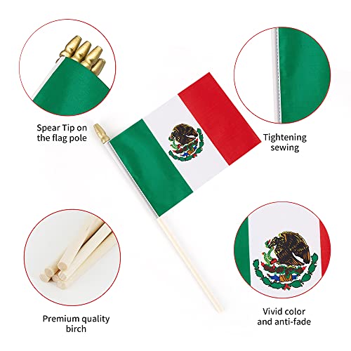 25Pack Small Mexico Flag Handheld Mini Mexican Flag on Stick 5x8 Inch - color: Mexico