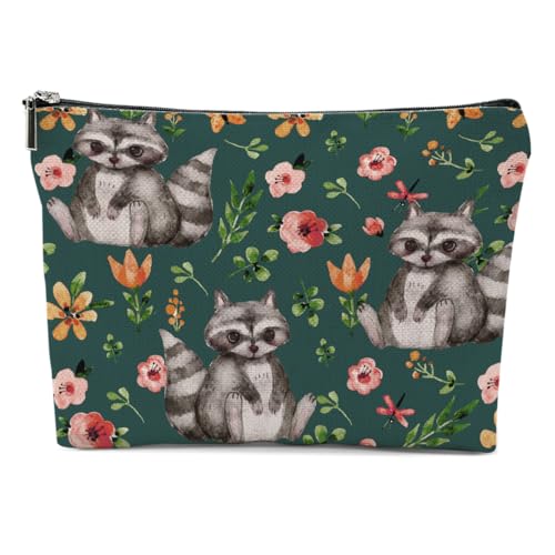 Raccoon Gifts Floral Raccoon Makeup Bag, Racoon Gift Cosmetic Bags - color: Multicolor 0148