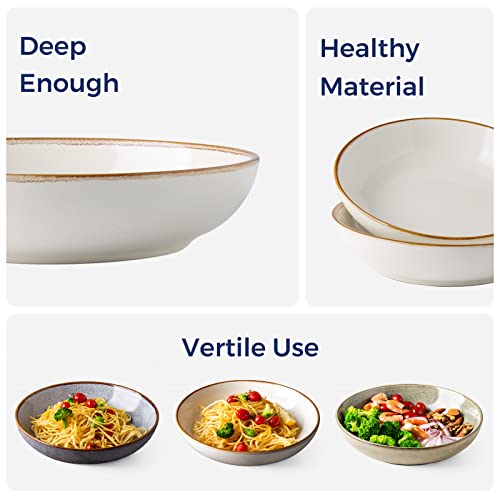AmorArc 8.5’’ Ceramic Pasta Bowls Set of 4, 36oz Large Stoneware Bowls Set - color: Pearl White, size: Set of 4