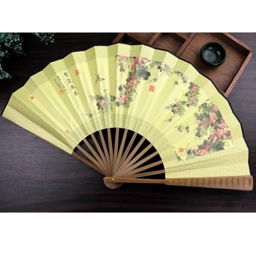 Fox Baby Folding Hand Fan,13 inch Bamboo Fabric Large Hand Fans with Chinese Traditional Painting for Decorations,Performance (Grape & Pine) - color: Grape & Pine
