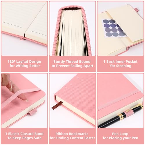 BOBO RABBIT Lined Journal Notebook for Work 100 GSM Thick Paper 300 Pages College Ruled A5 Notebook Hardcover Leather Journal for Writing School Office, 5.63"x8.43" - color: A-Pink