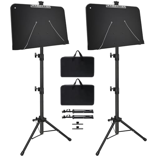 Mdvora 2 Pack Adjustable Sheet Music Stand, with Carry Bag Clip Holder - color: 2 pack black, size: Standard Version