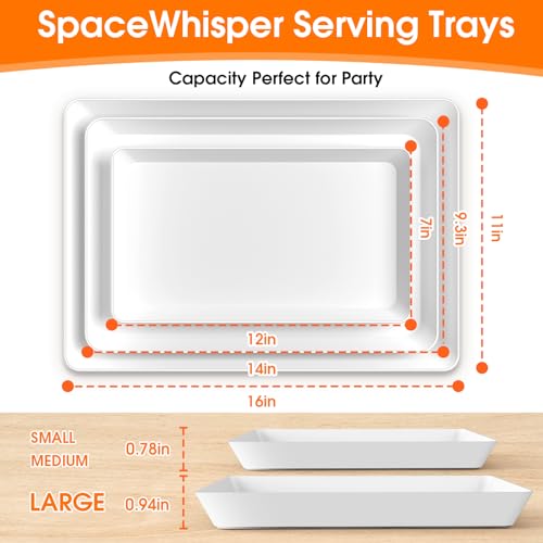 White Plastic Serving Trays 3 Pack, Rectangle Appetizer Platters for Party