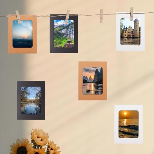 30Pcs 4x6Inch 3colors Paper Photo Frames with String & Clips - color: 3 colors, size: 4x6inch